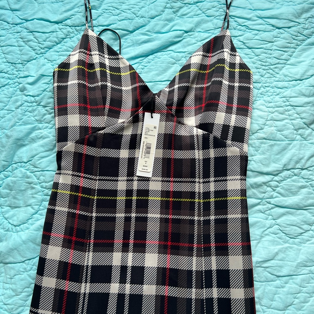 Alice + Olivia Strap Black, Red, Yellow, Plaid Dress. Midi/Maxi. Size 4. NWT.